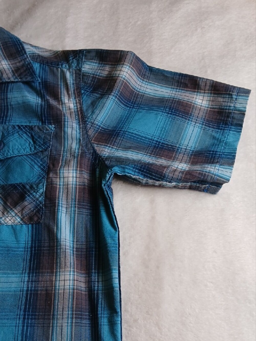 Route 66 Teal and Navy Plaid Button Shirt - Picture 4 of 5